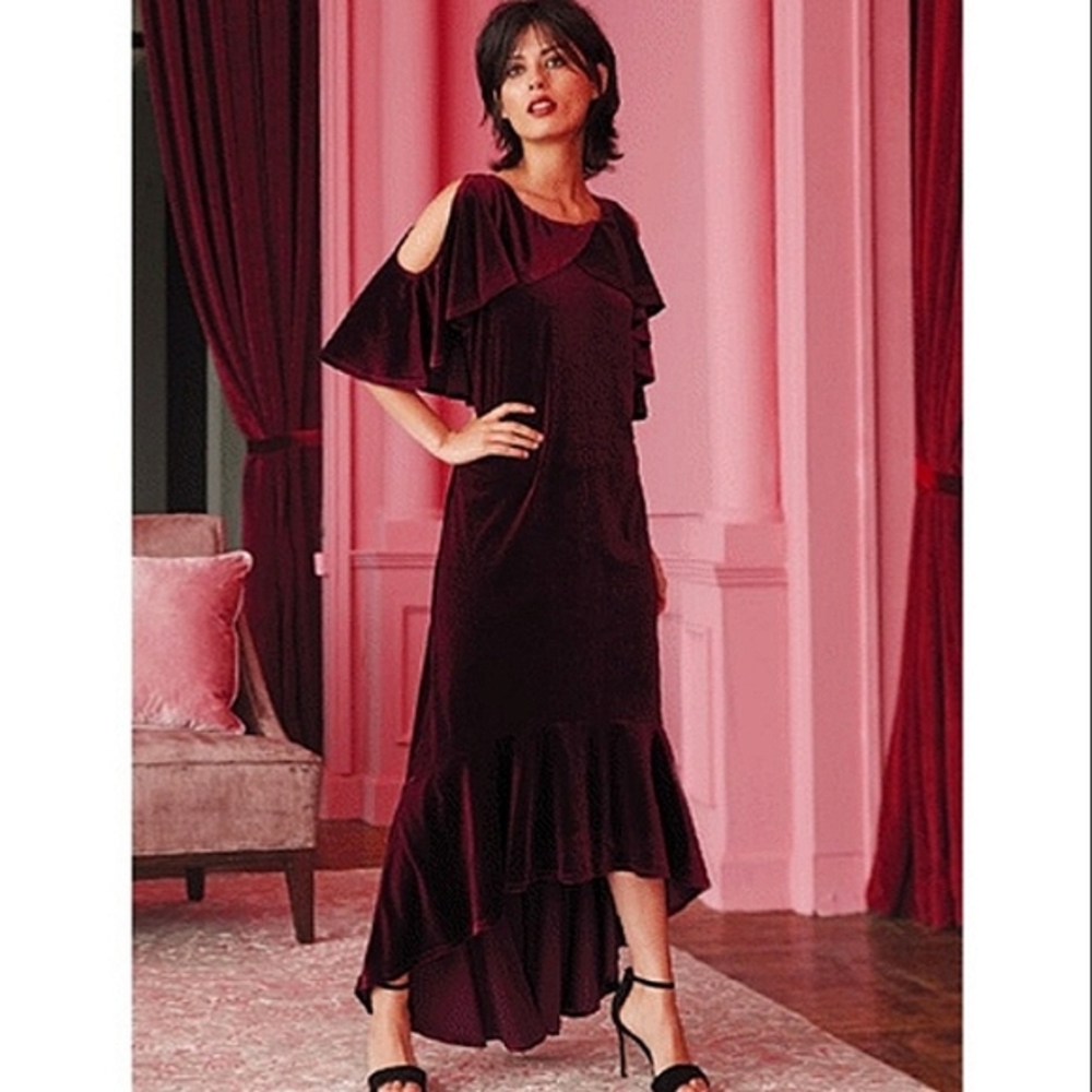 Signature Collection Velvet Gala Dress Ruffle Neckline